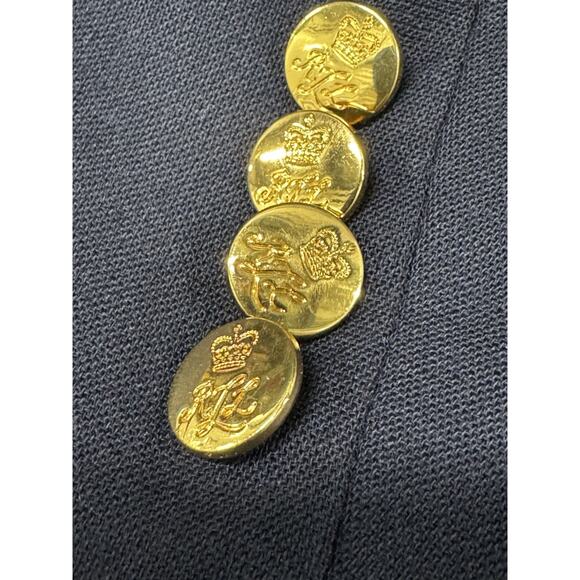 Ralph Lauren Blazer Wool Navy Blue RL Crown Crest Gold Buttons Women's 12 Preppy - Picture 10 of 11